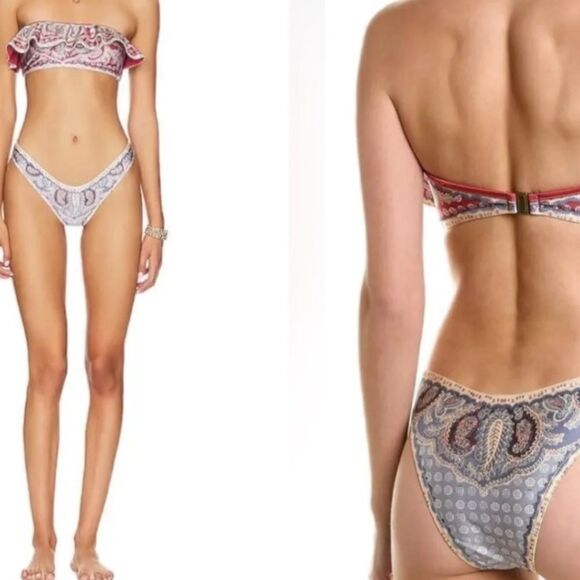 NWT ZIMMERMANN Vitali paisley-print ruffled bandeau bikini, size 4/XL - Picture 2 of 14